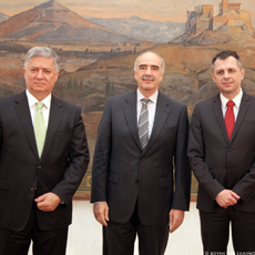 Meeting of the President of the Hellenic Parliament, Mr. Evangelos Meimarakis with the President of the National Assembly of the Republic of Srpska, Mr. Igor Radojičić and the Chairman of the House of Representatives of the Parliament of Federation of Bosnia and Herzegovina, Mr. Fehim Škaljić. 